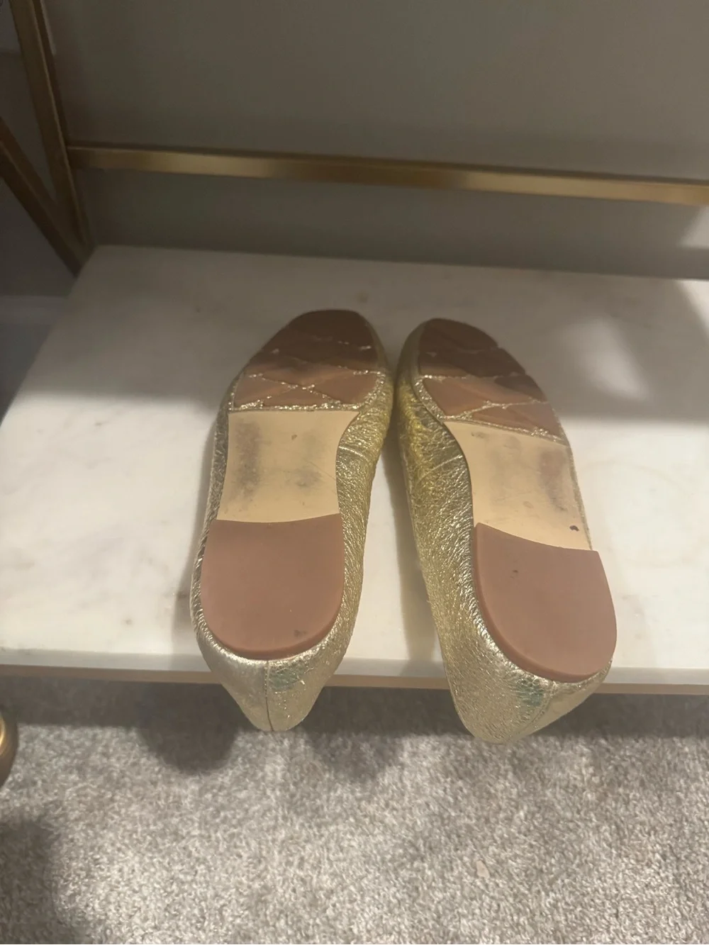 Tory Burch Gold Ballet Flats with Bow Accent - Women
